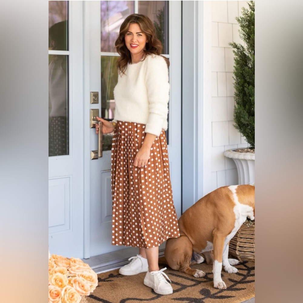 Joe Fresh x Jillian Harris Brown Polka Dot Midi Skirt